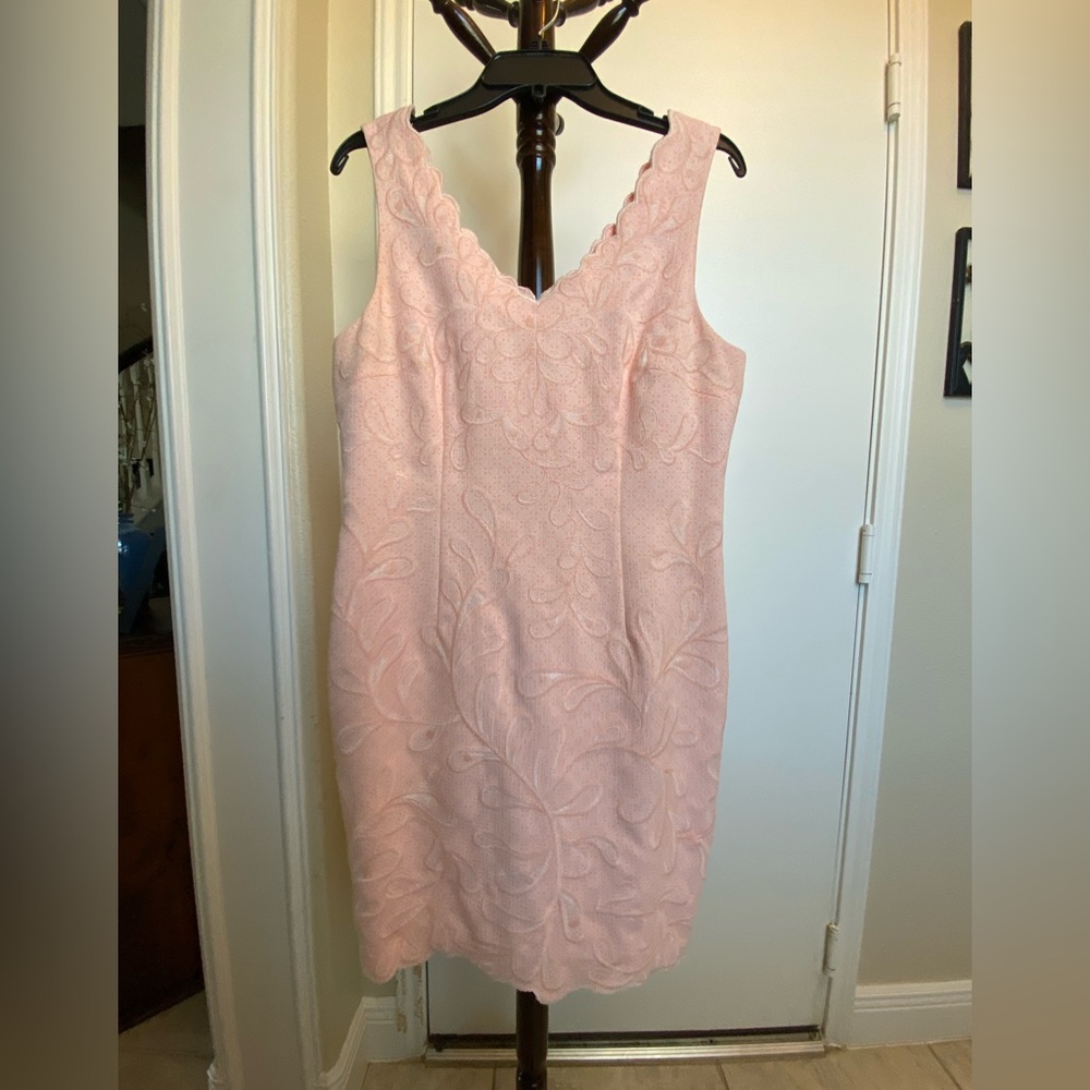 Blush pink Antonio Melani sheath dress.